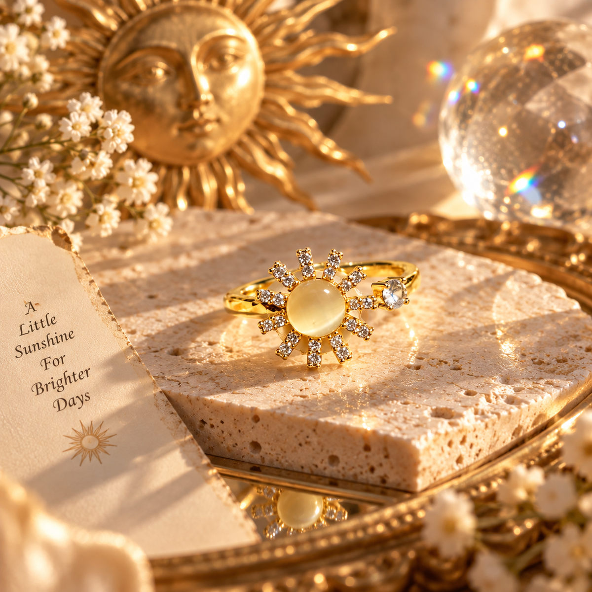 Solara Adjustable Anti-Tarnish Sunburst Ring
