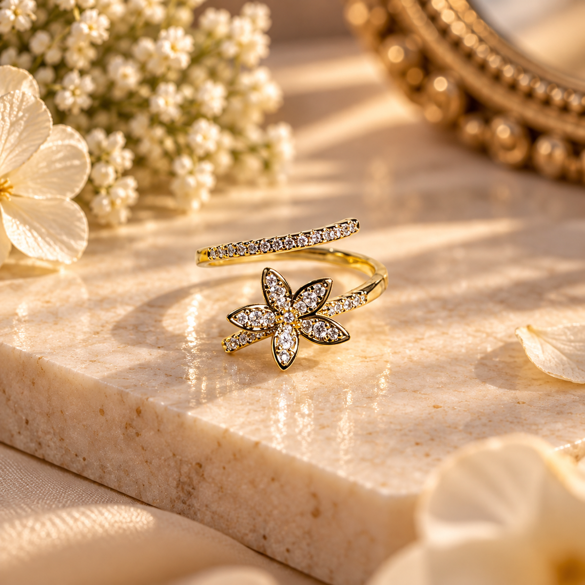 Flora Adjustable Anti-Tarnish Crystal Flower Ring