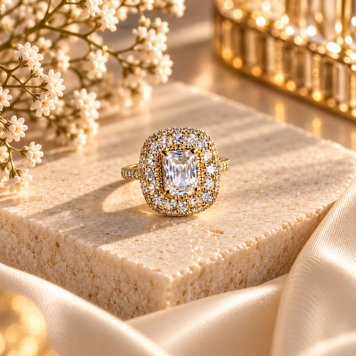 Celeste Adjustable Anti-Tarnish Double-Halo Ring