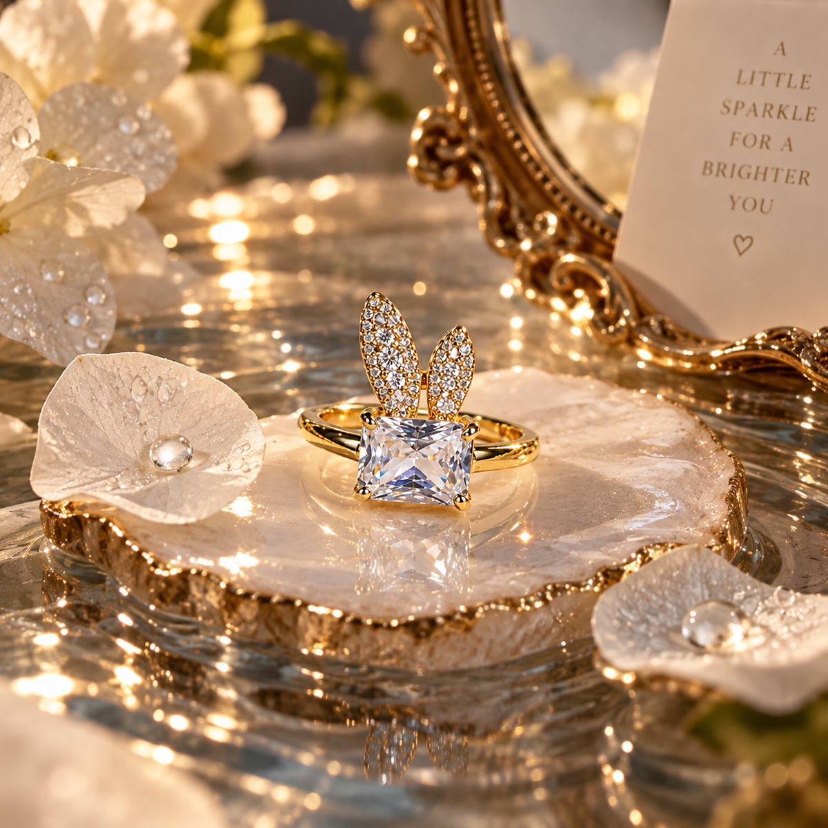 Luna Adjustable Anti-Tarnish Crystal Bunny Ring