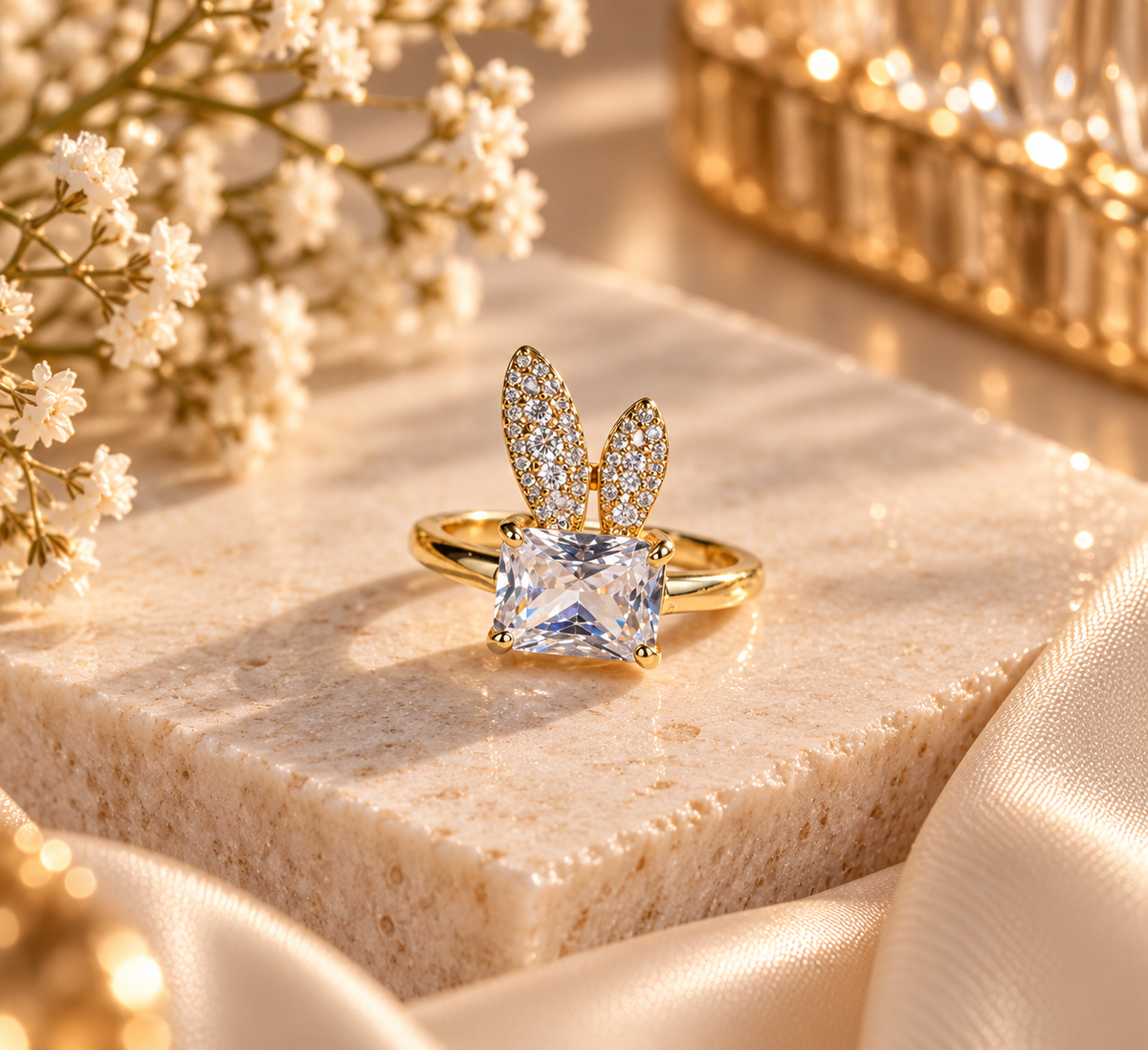 Luna Adjustable Anti-Tarnish Crystal Bunny Ring