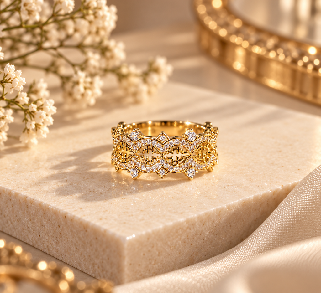 Aureline Anti-Tarnish Crystal Filigree Band