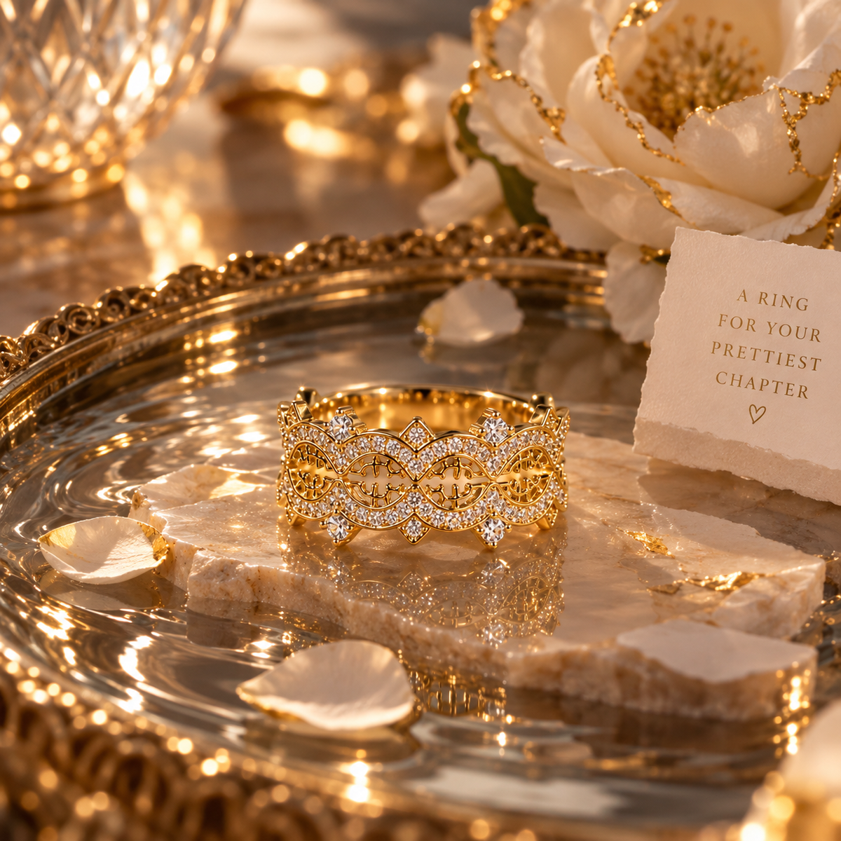 Aureline Anti-Tarnish Crystal Filigree Band
