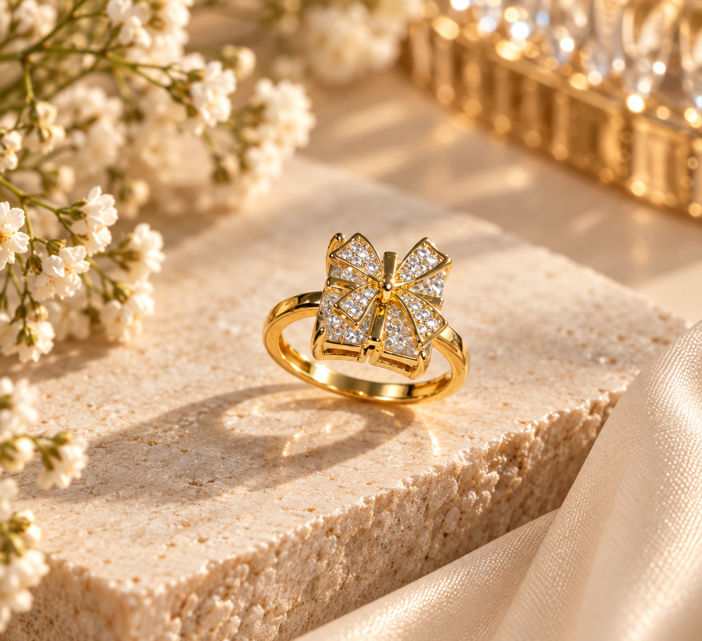Belle Anti-Tarnish Crystal Bow Ring