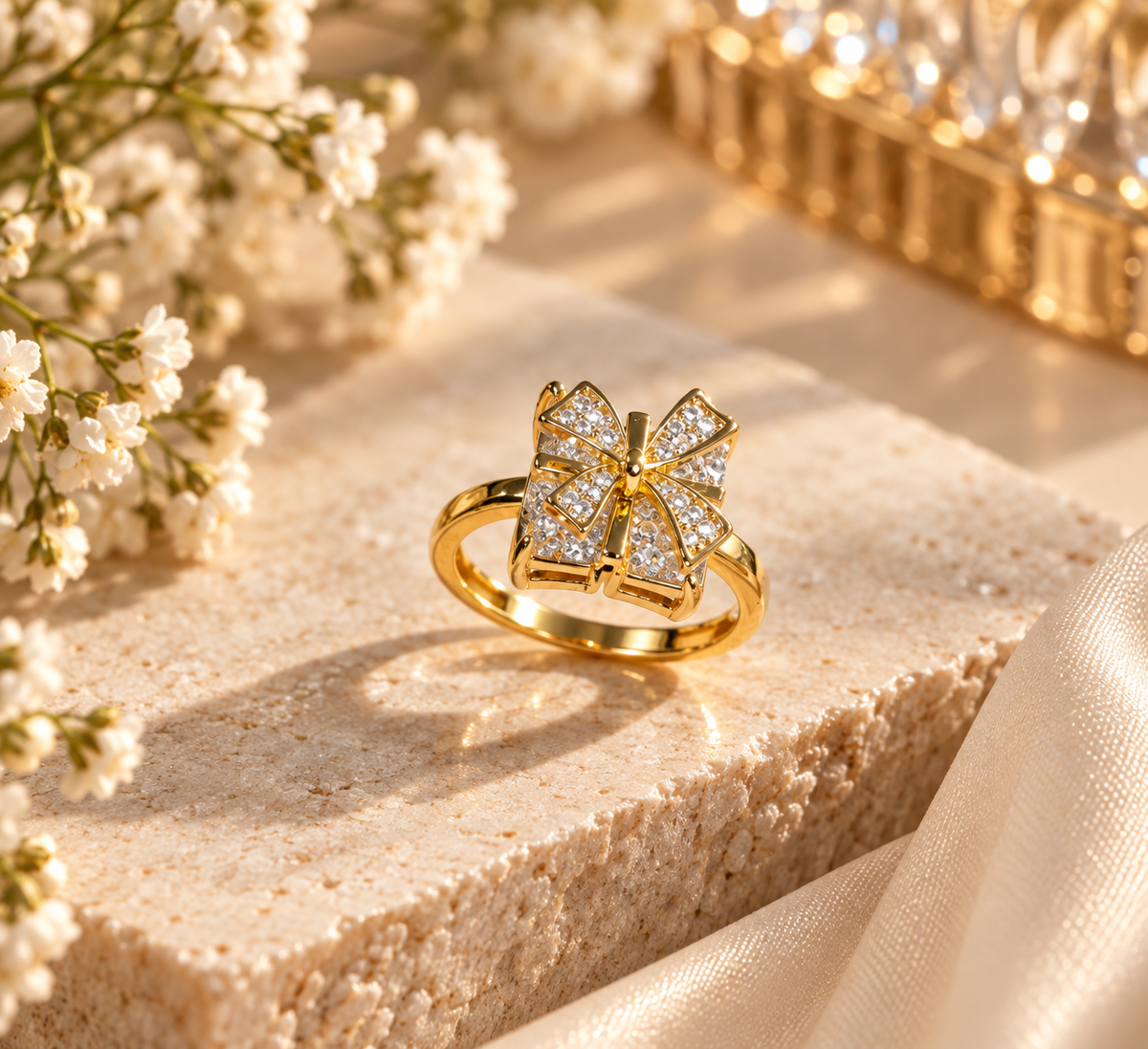 Belle Anti-Tarnish Crystal Bow Ring