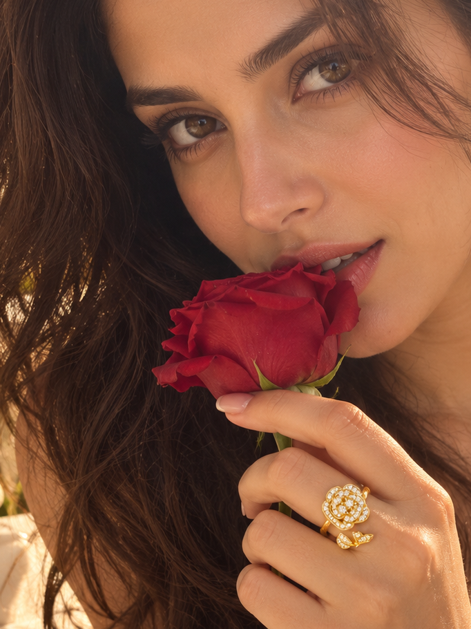 Roselle Adjustable Anti-Tarnish Rose & Butterfly Ring