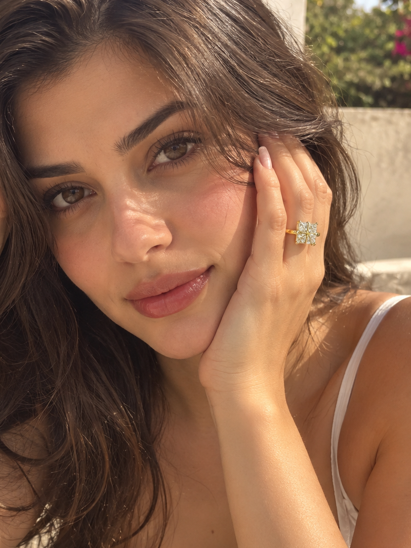 Clara Adjustable Anti-Tarnish Princess-Cut Ring