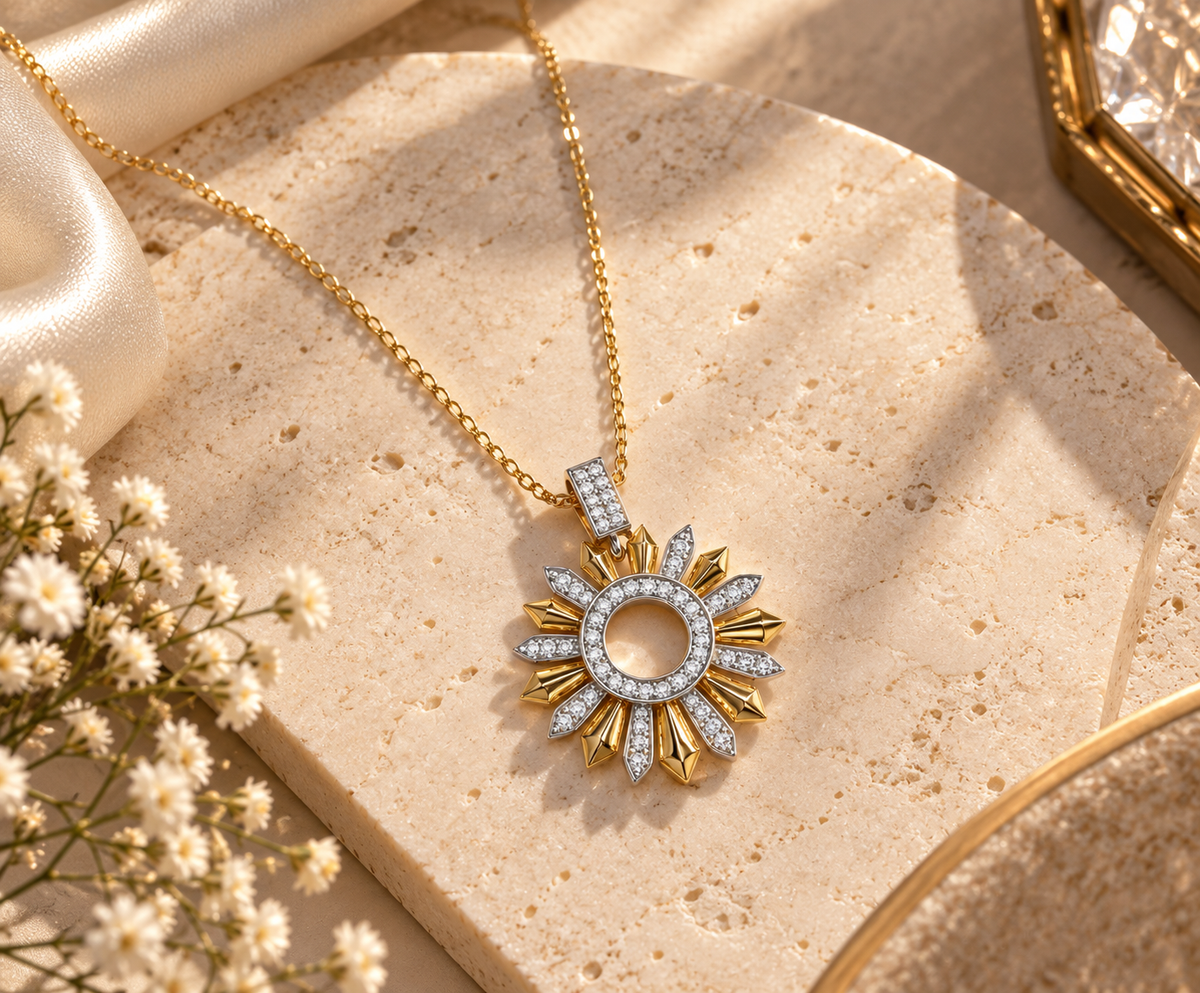 Solara Anti-Tarnish Sunburst Pendant Necklace