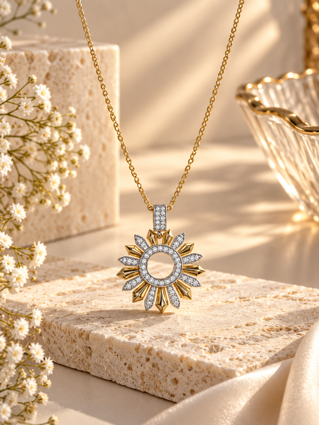 Solara Anti-Tarnish Sunburst Pendant Necklace