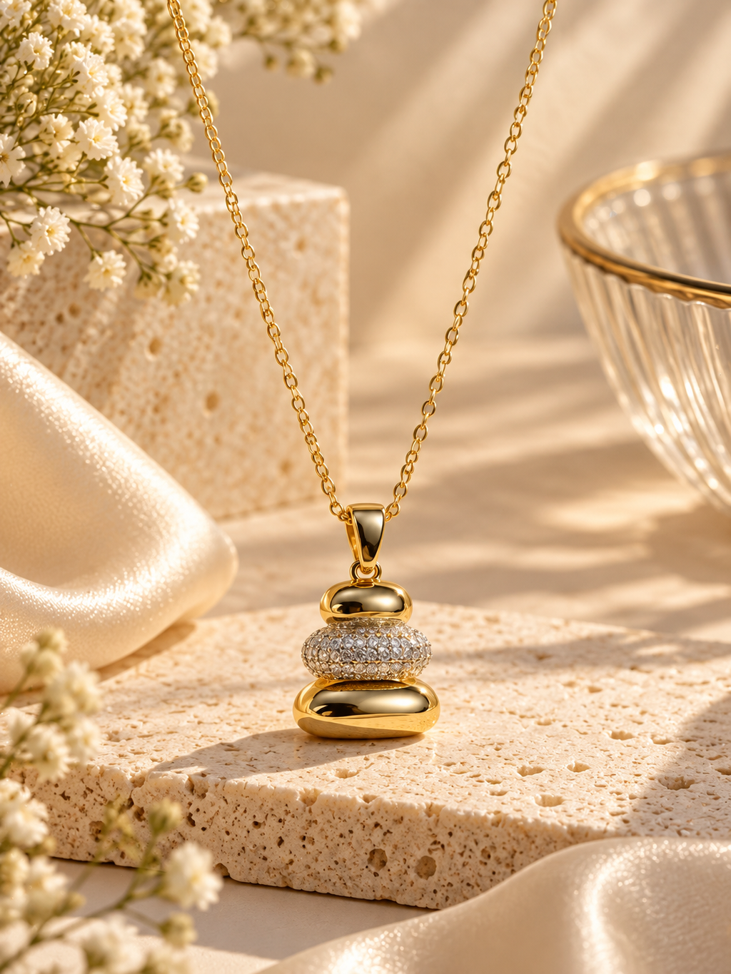 Evania Anti-Tarnish Sculpted Crystal Pendant Necklace