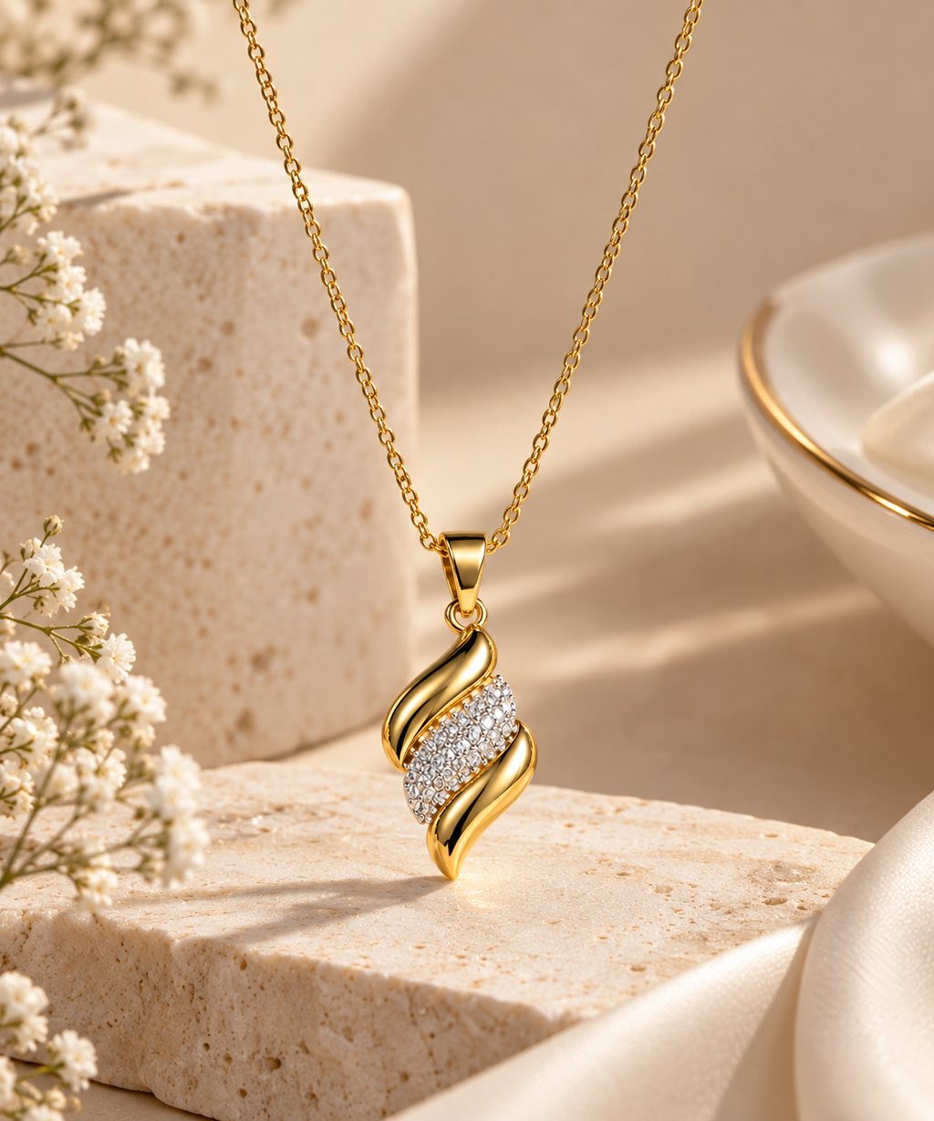 Elowen Anti-Tarnish Crystal Flame Pendant Necklace