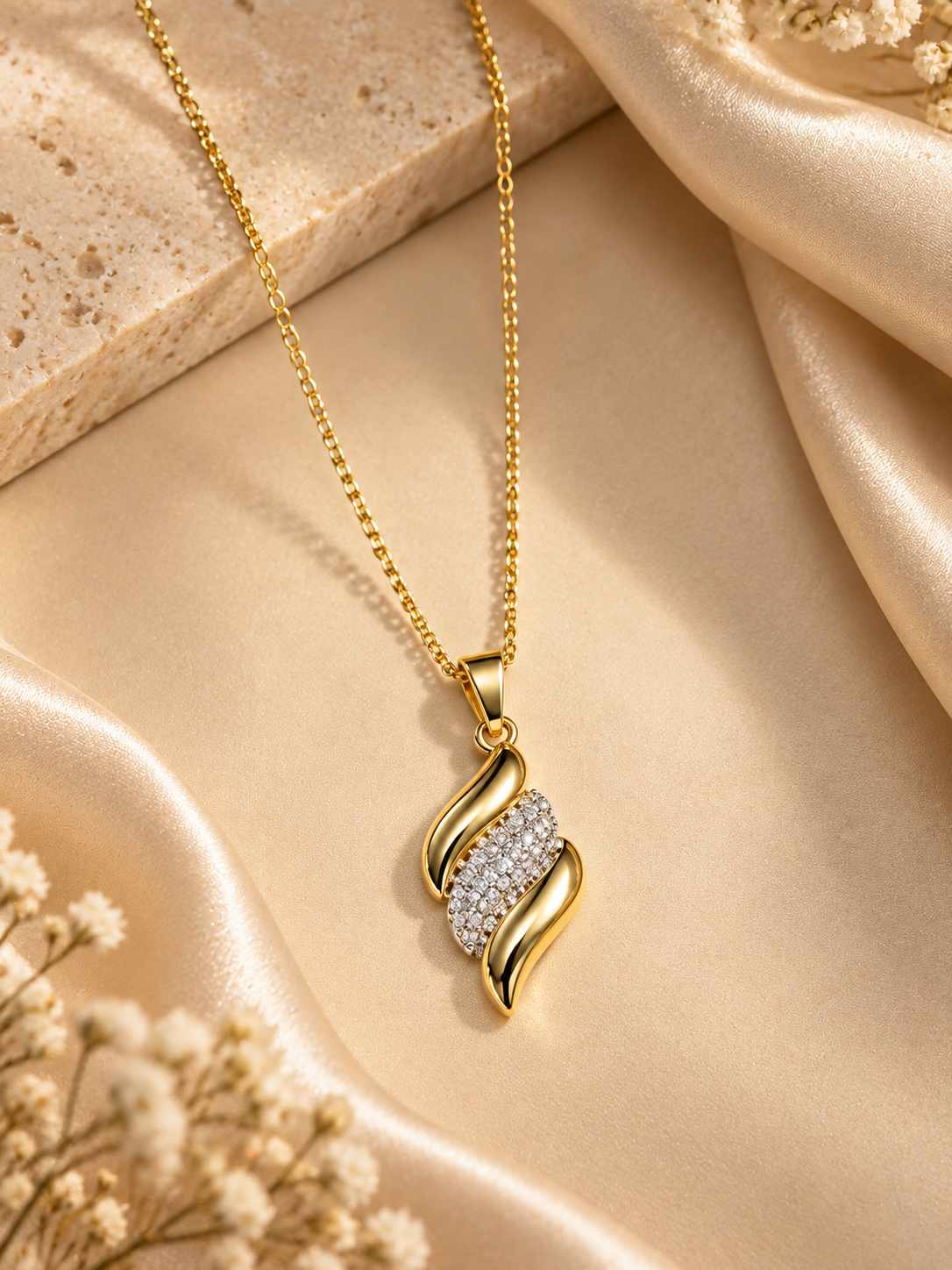 Elowen Anti-Tarnish Crystal Flame Pendant Necklace