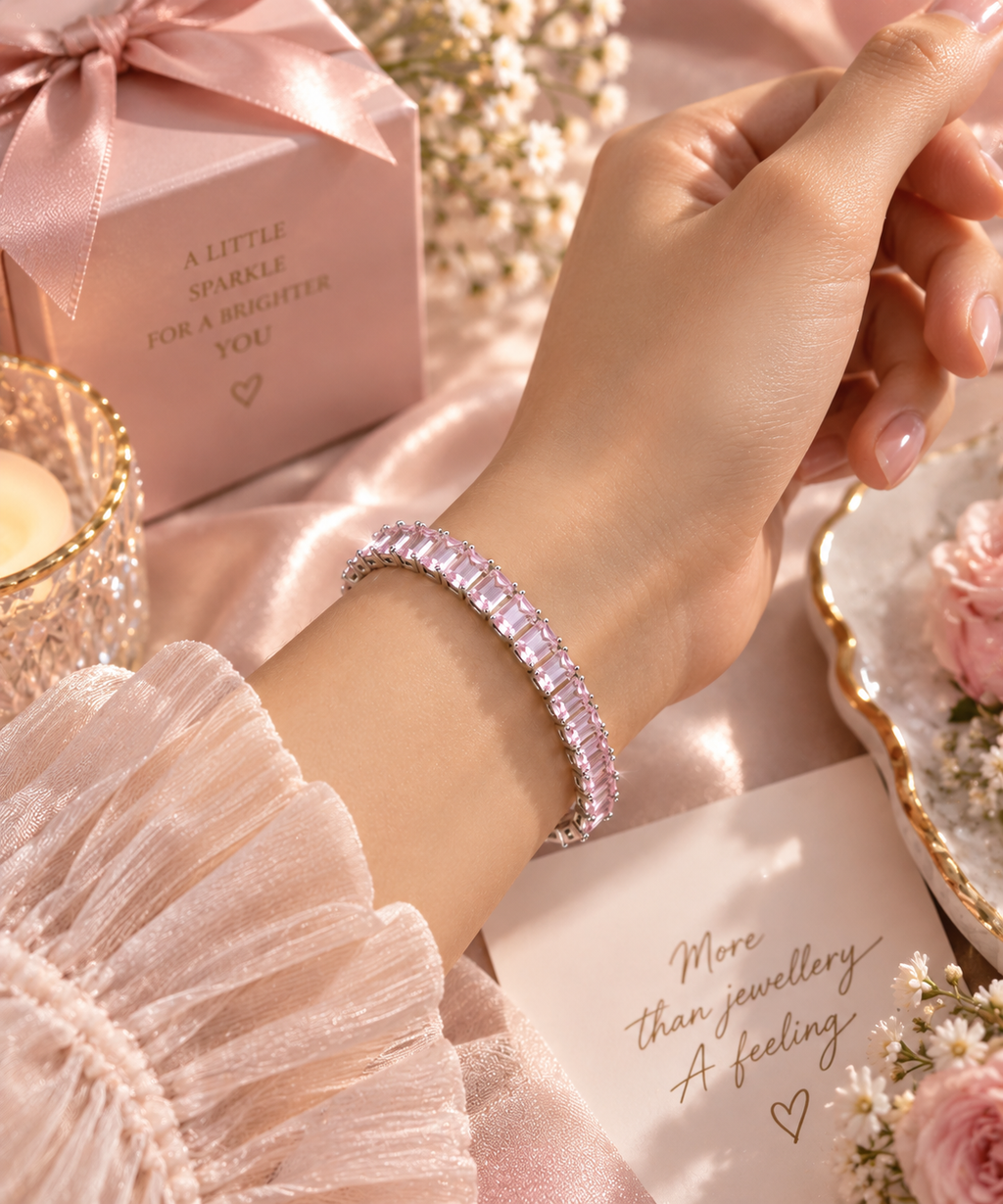 Rosaline Anti-Tarnish Pink Baguette Tennis Bracelet
