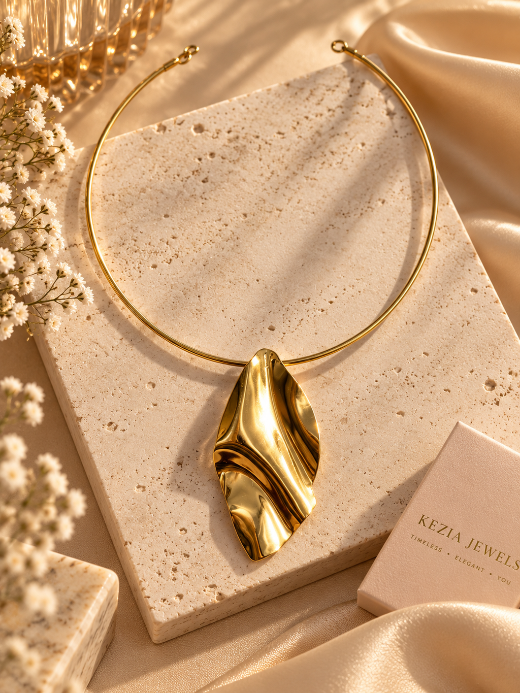 Veyra Anti-Tarnish Sculptural Fold Pendant Collar Necklace