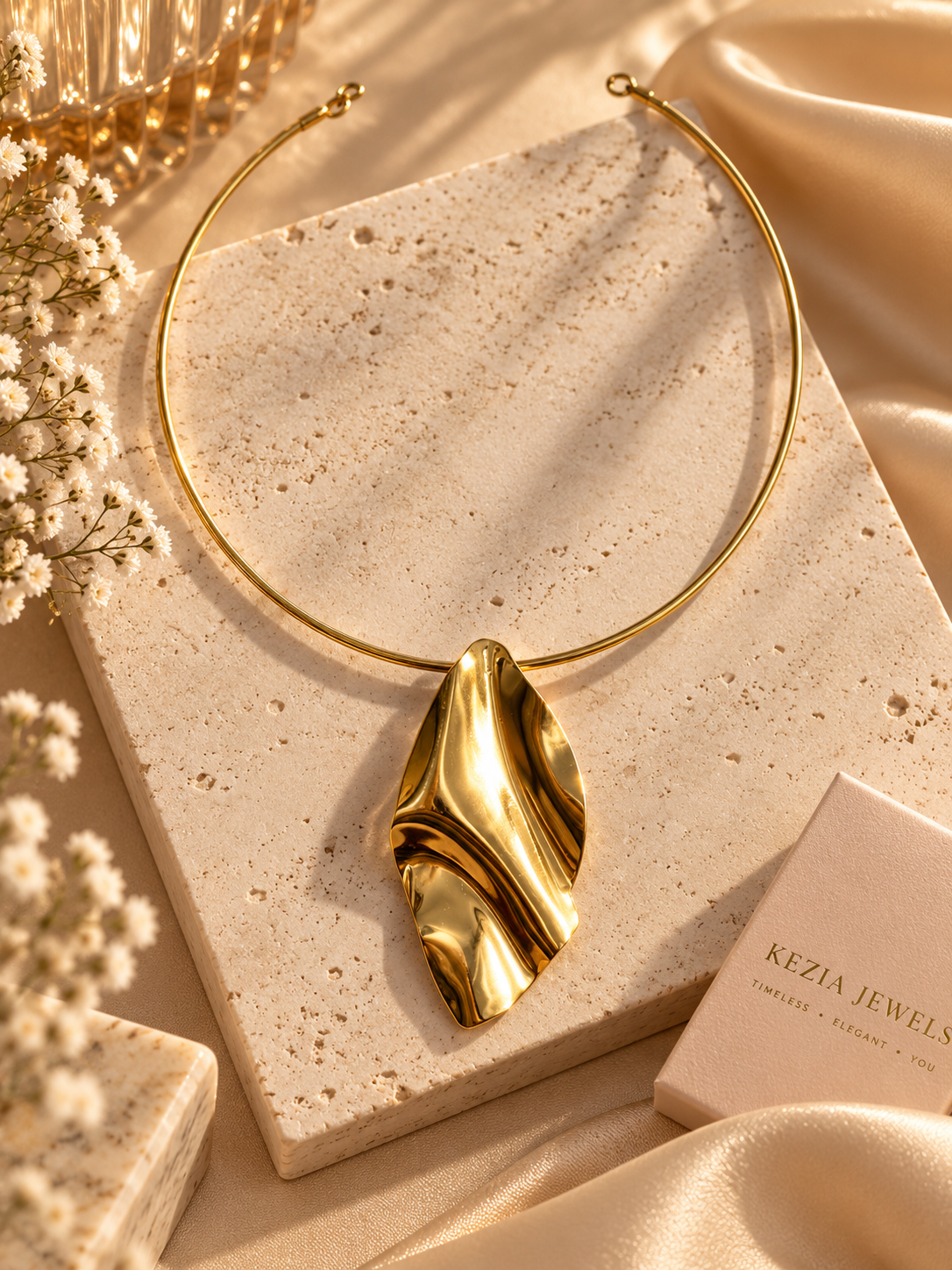 Veyra Anti-Tarnish Sculptural Fold Pendant Collar Necklace