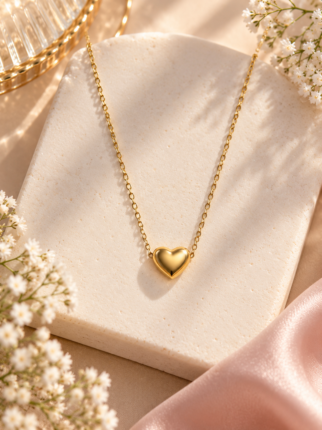 Amora Anti-Tarnish Puffy Heart Pendant Necklace