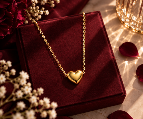 Amora Anti-Tarnish Puffy Heart Pendant Necklace