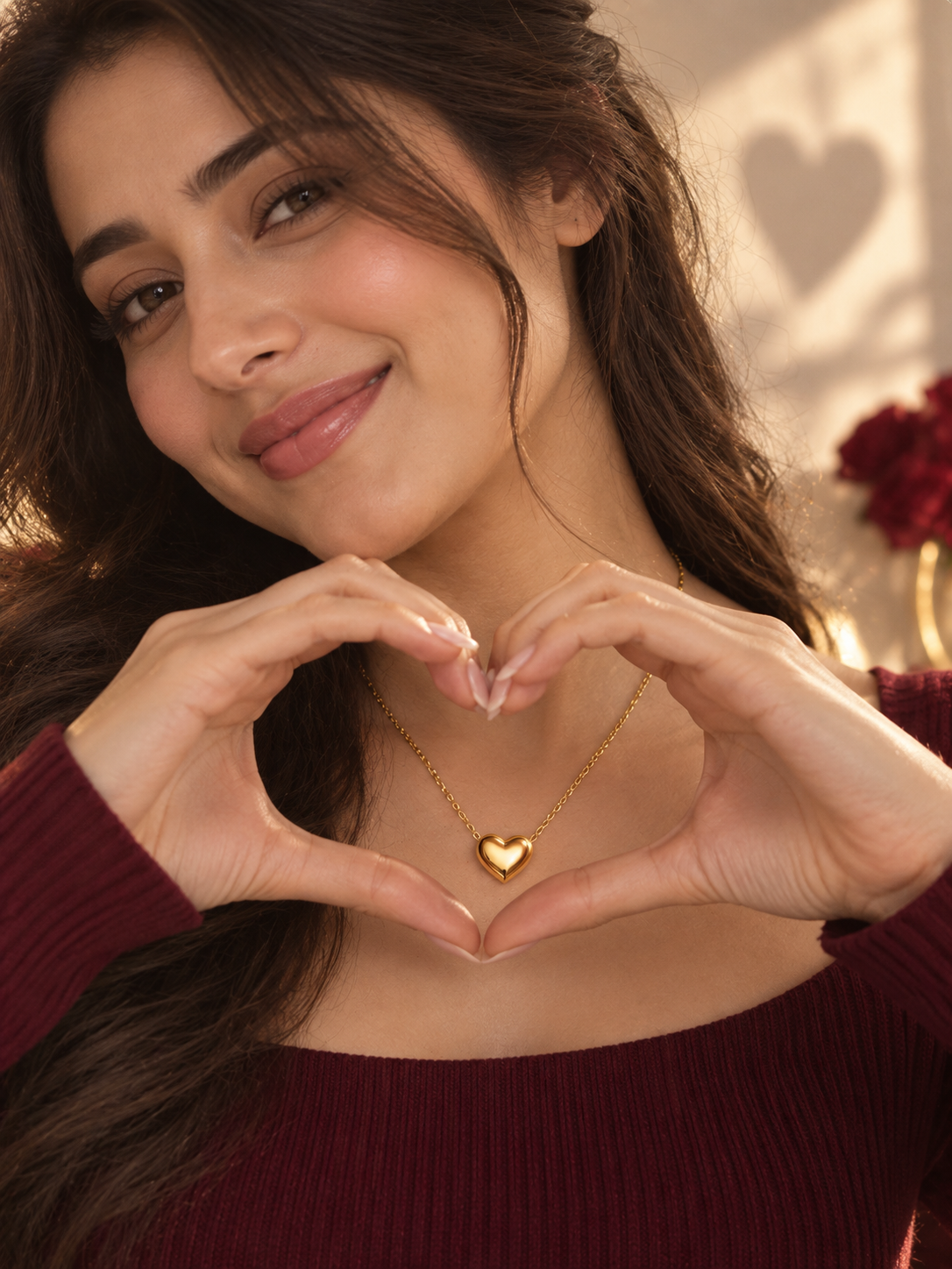 Amora Anti-Tarnish Puffy Heart Pendant Necklace