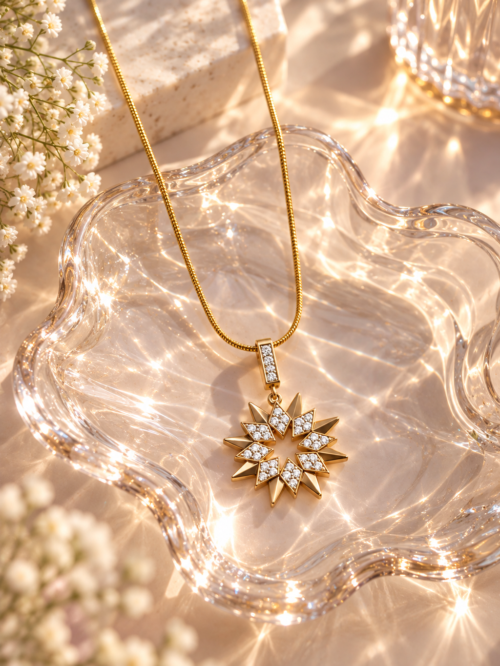 Seraphina Anti-Tarnish Crystal Sunburst Pendant Necklace