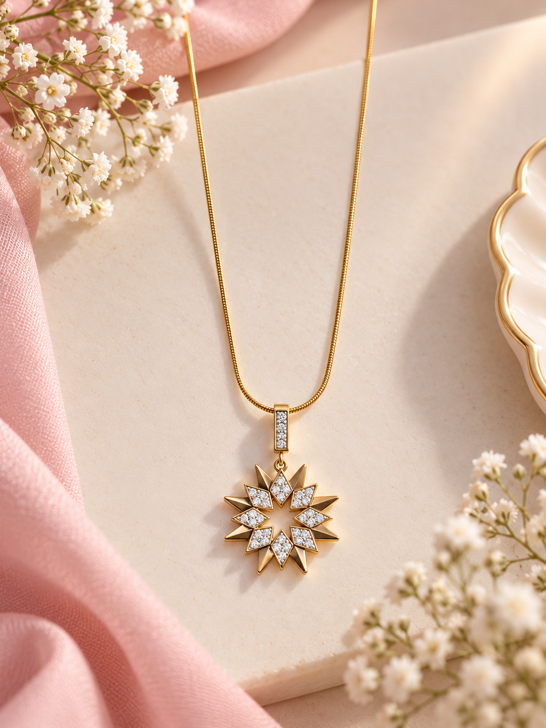 Seraphina Anti-Tarnish Crystal Sunburst Pendant Necklace