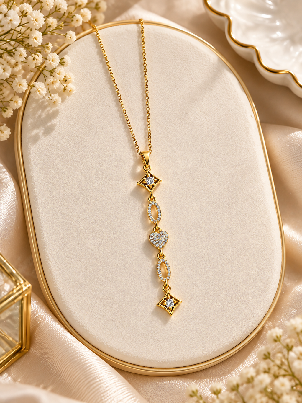 Estelle Anti-Tarnish Crystal Heart Lariat Necklace