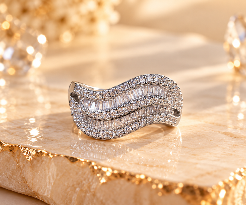 Wave Sparkle Adjustable Ring