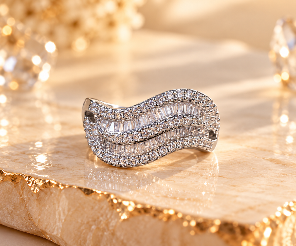 Wave Sparkle Adjustable Ring