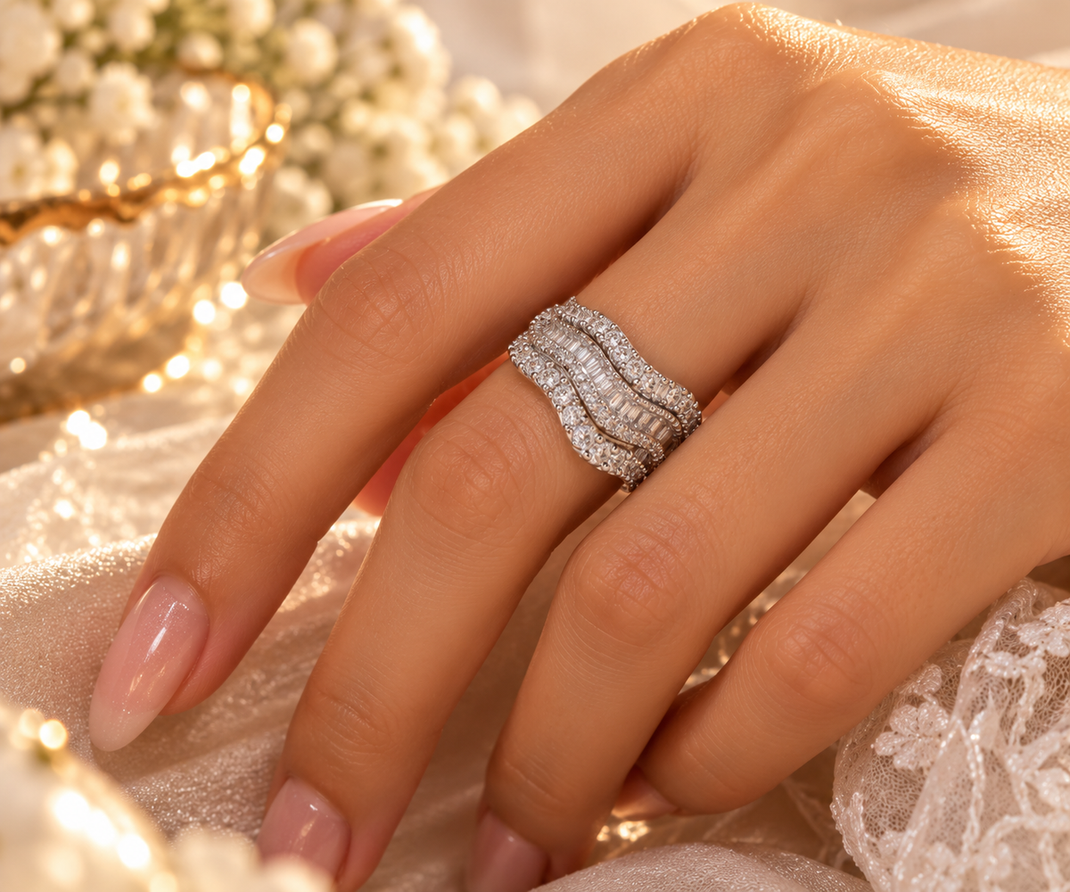 Wave Sparkle Adjustable Ring