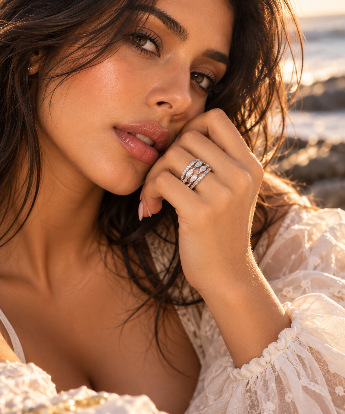 Marquise-Style Layered Adjustable Ring