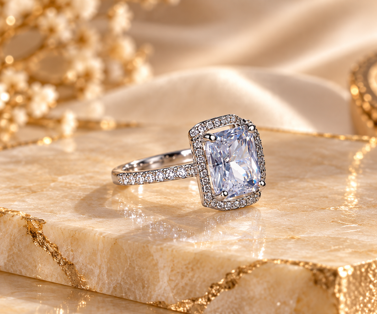 Rectangular Halo Sparkle Adjustable Ring