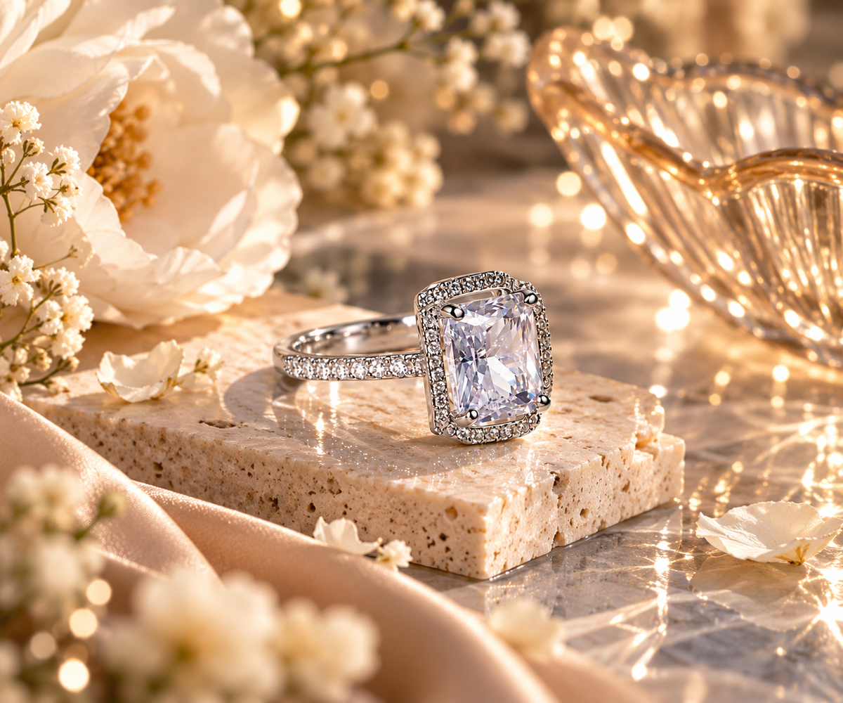 Rectangular Halo Sparkle Adjustable Ring