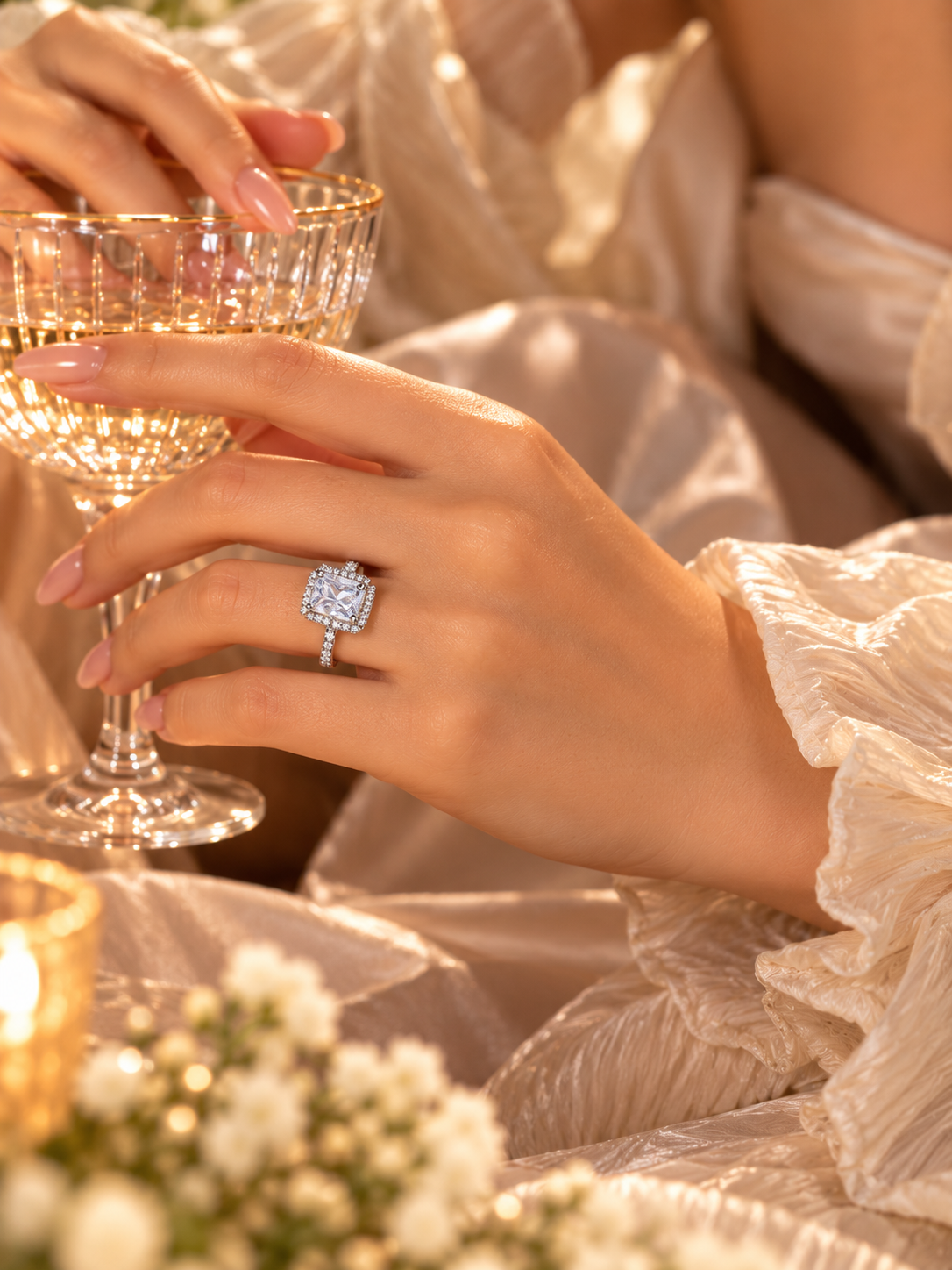 Rectangular Halo Sparkle Adjustable Ring