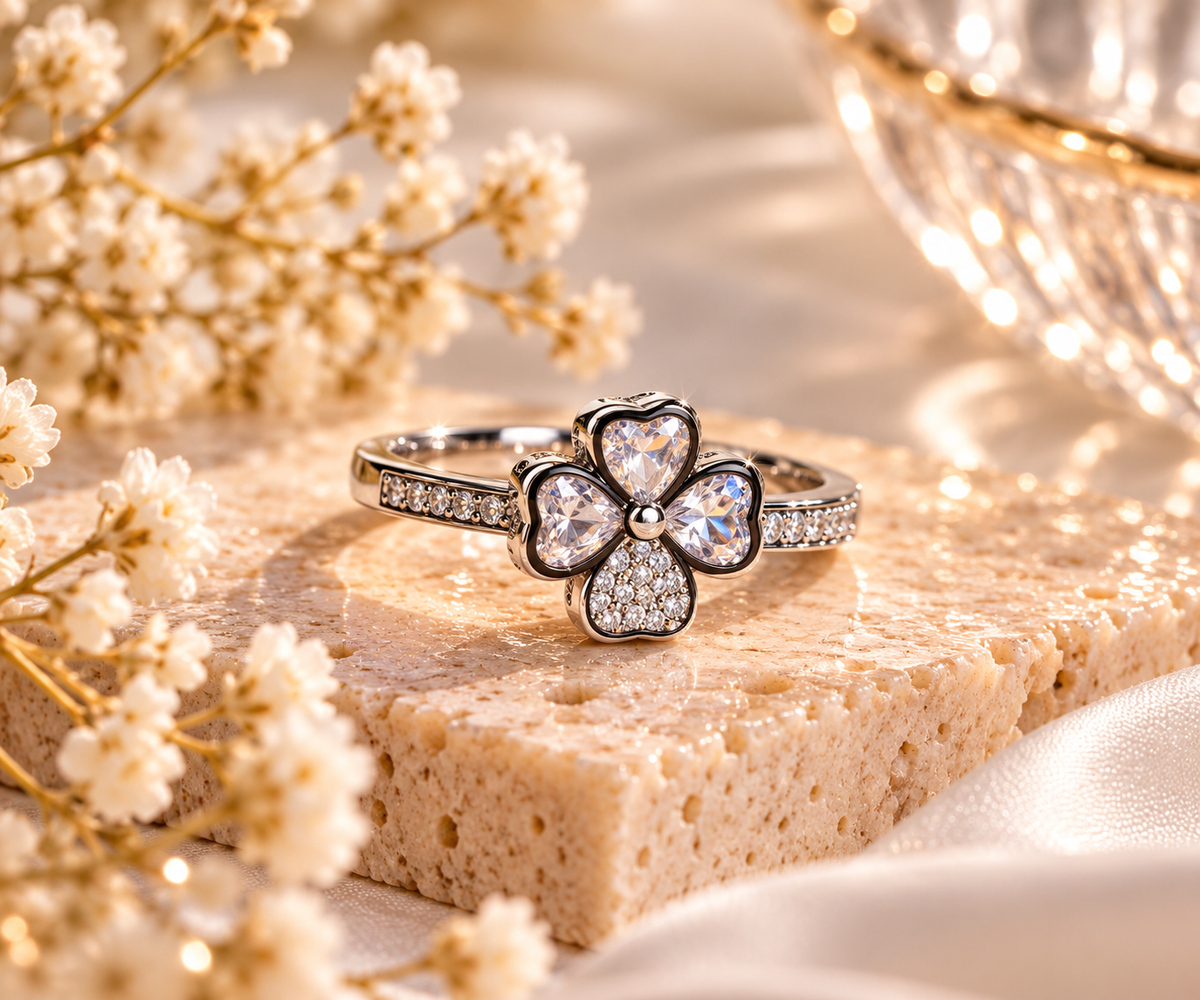 Four-Heart Flower Adjustable Ring