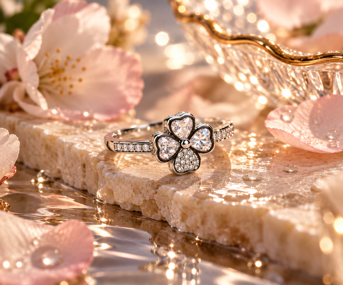Four-Heart Flower Adjustable Ring