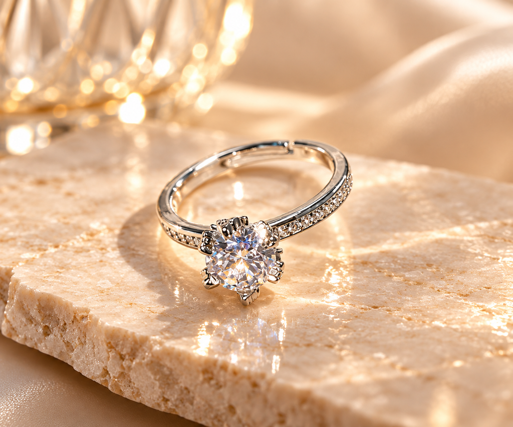 Round Solitaire Sparkle Adjustable Ring