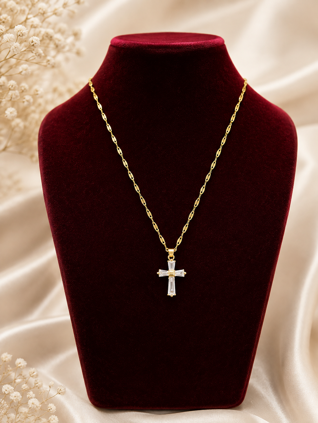 Crystal Baguette Cross Pendant Necklace