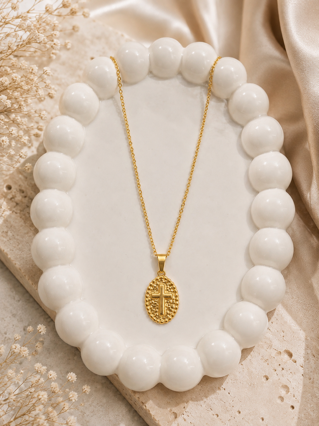 Oval Medallion Cross Pendant Necklace