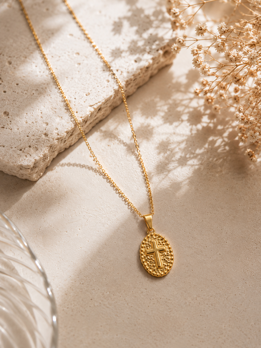 Oval Medallion Cross Pendant Necklace