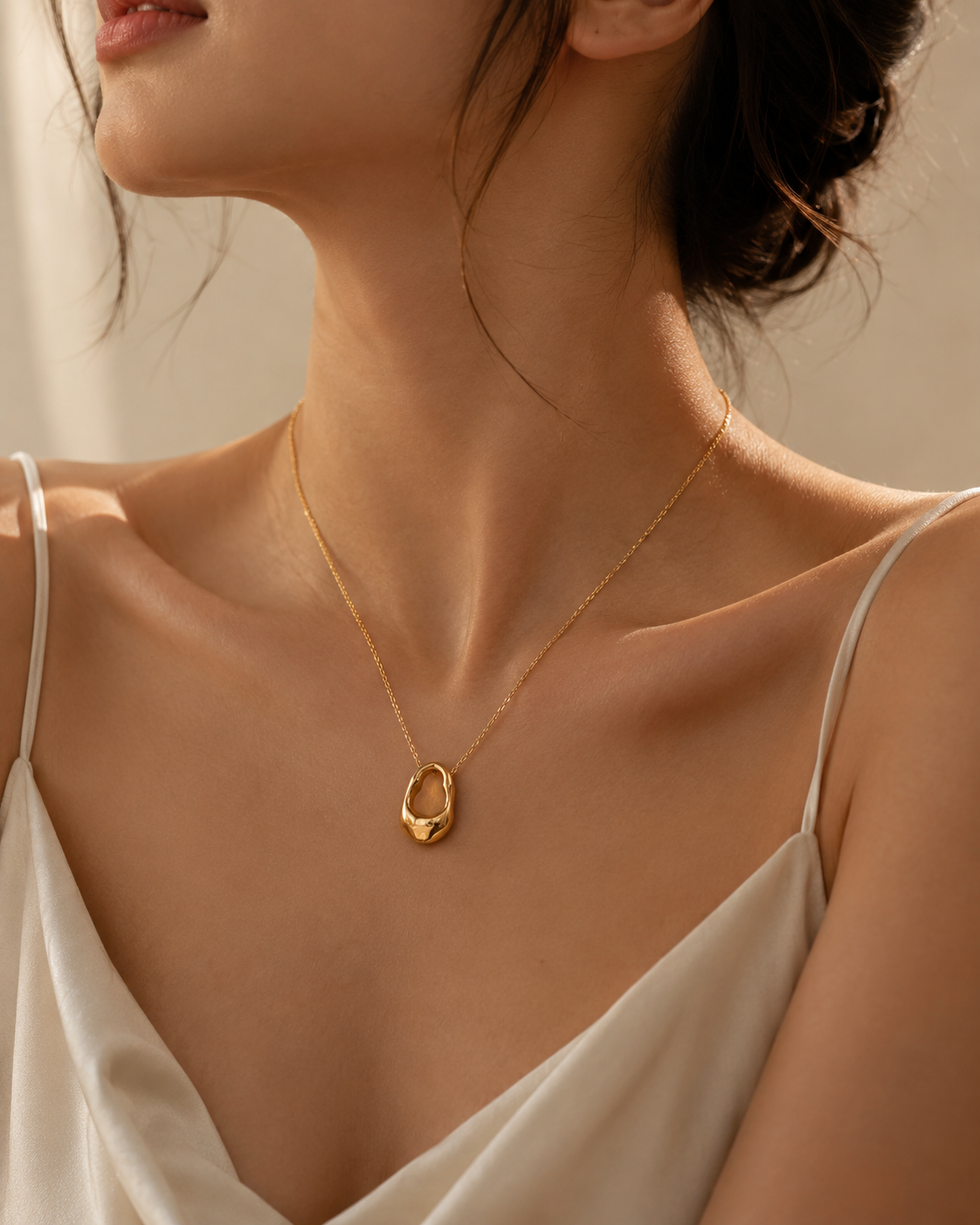 Abstract Molten Gold Pendant Necklace