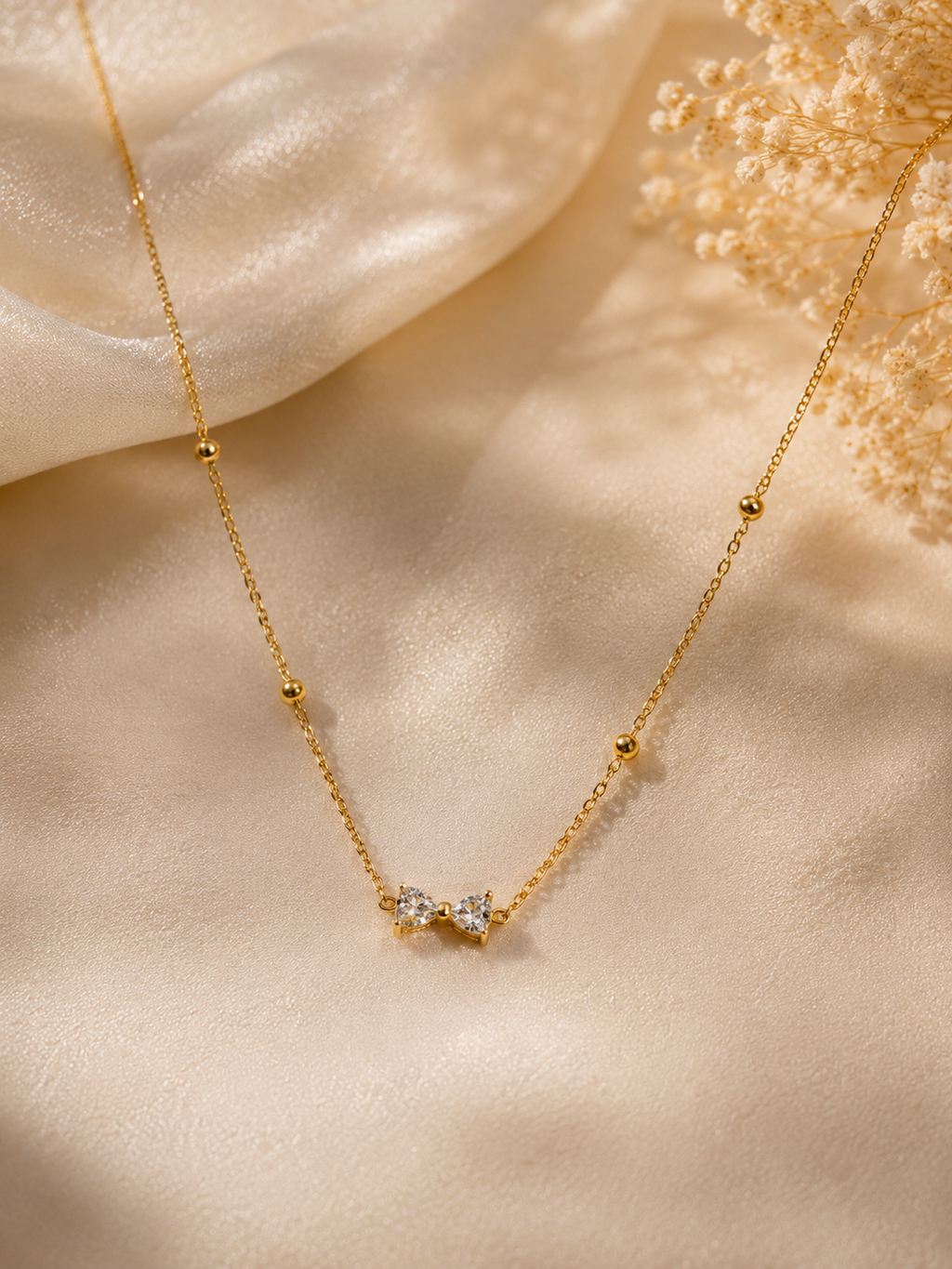 Twin CZ Diamond Satellite Chain Necklace