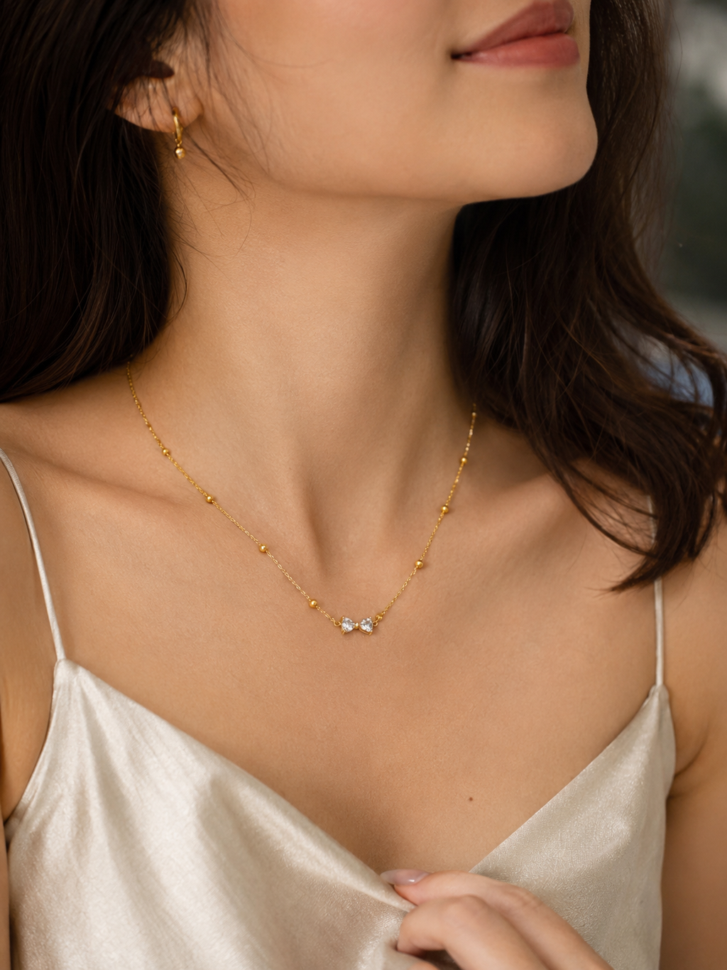Twin CZ Diamond Satellite Chain Necklace