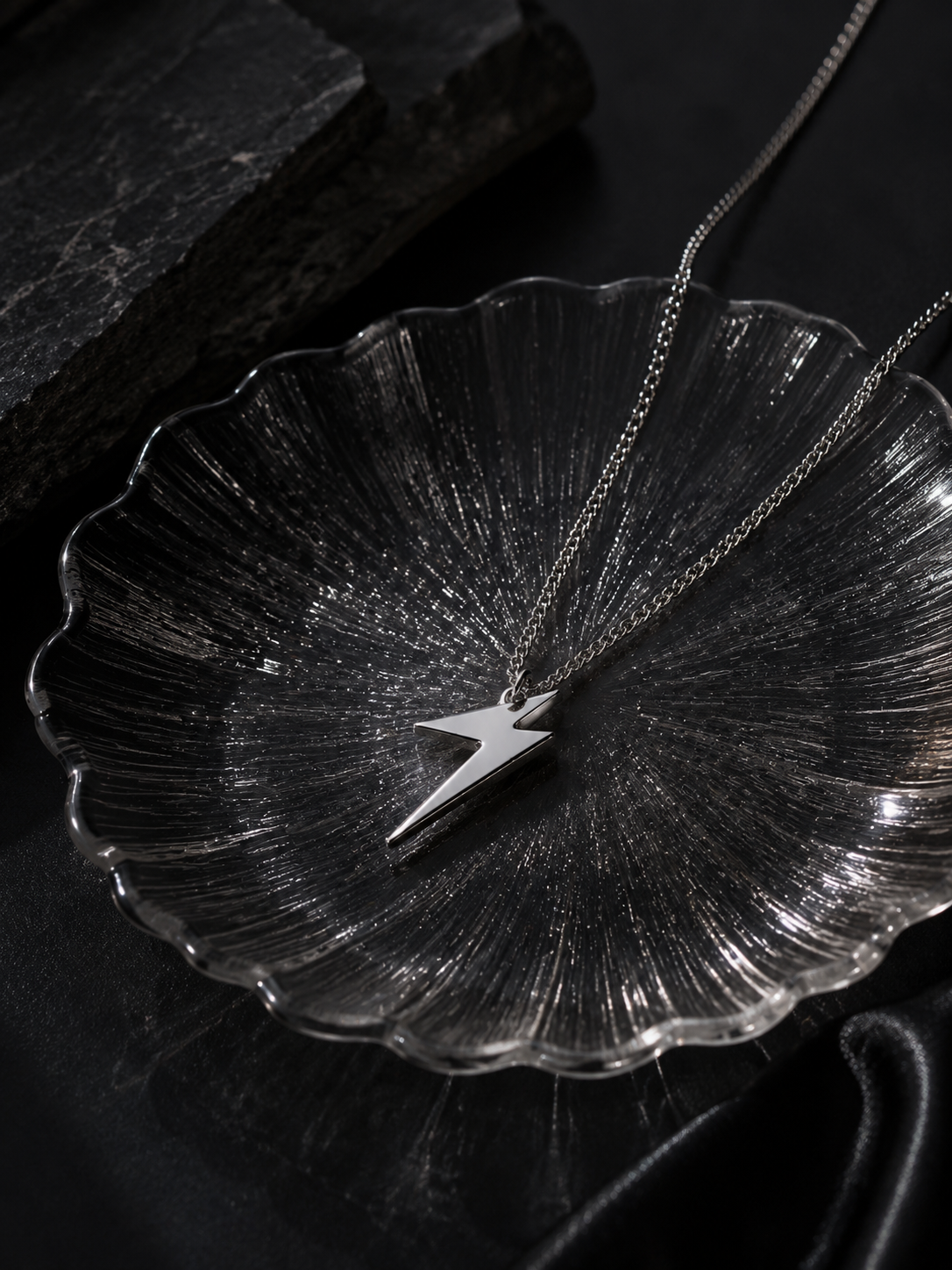 Silver Lightning Bolt Pendant Necklace