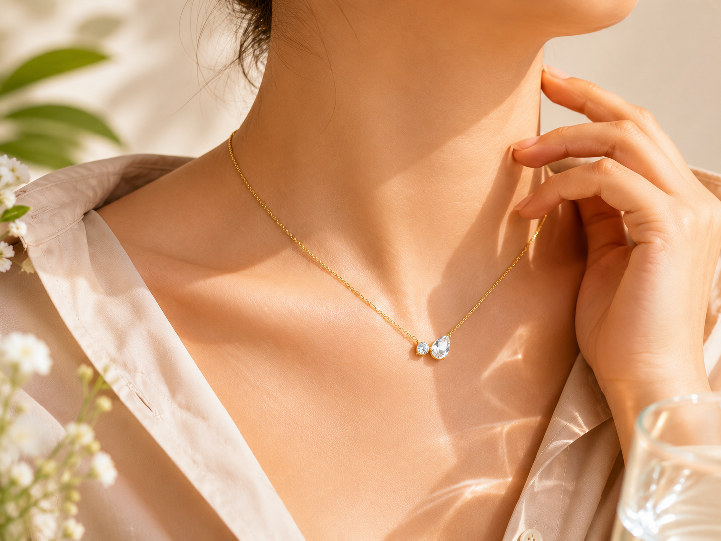 CZ RainDrop Duo Necklace