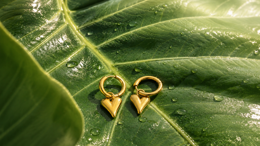 Gold Heart Drop Huggie Earrings