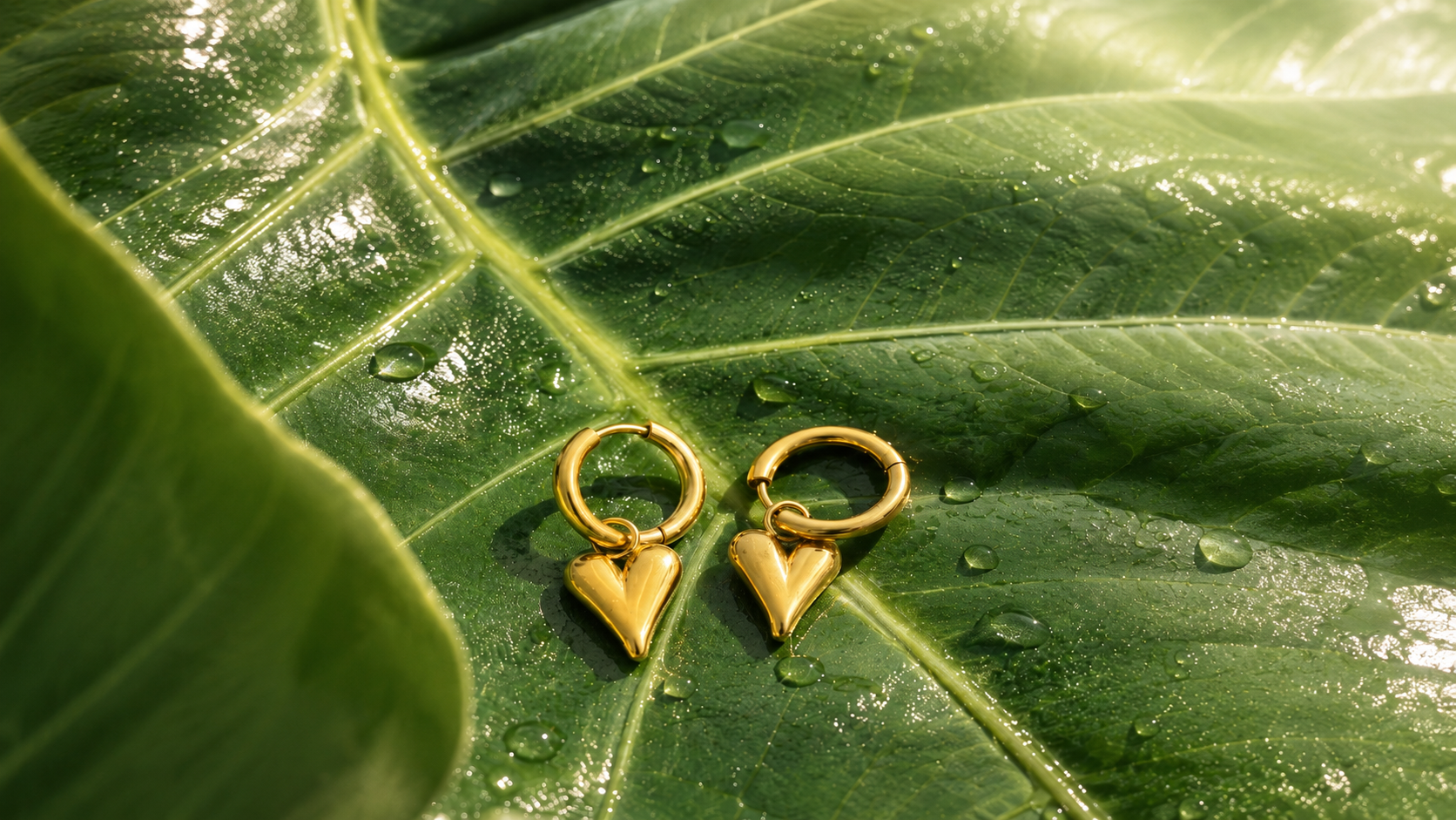 Gold Heart Drop Huggie Earrings