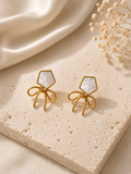 Gold Wire Bow Pentagon Earrings