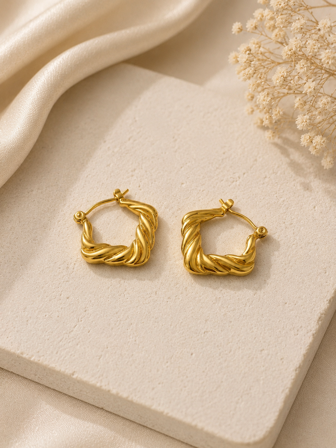 Gold Twisted Rope Hoop Earrings