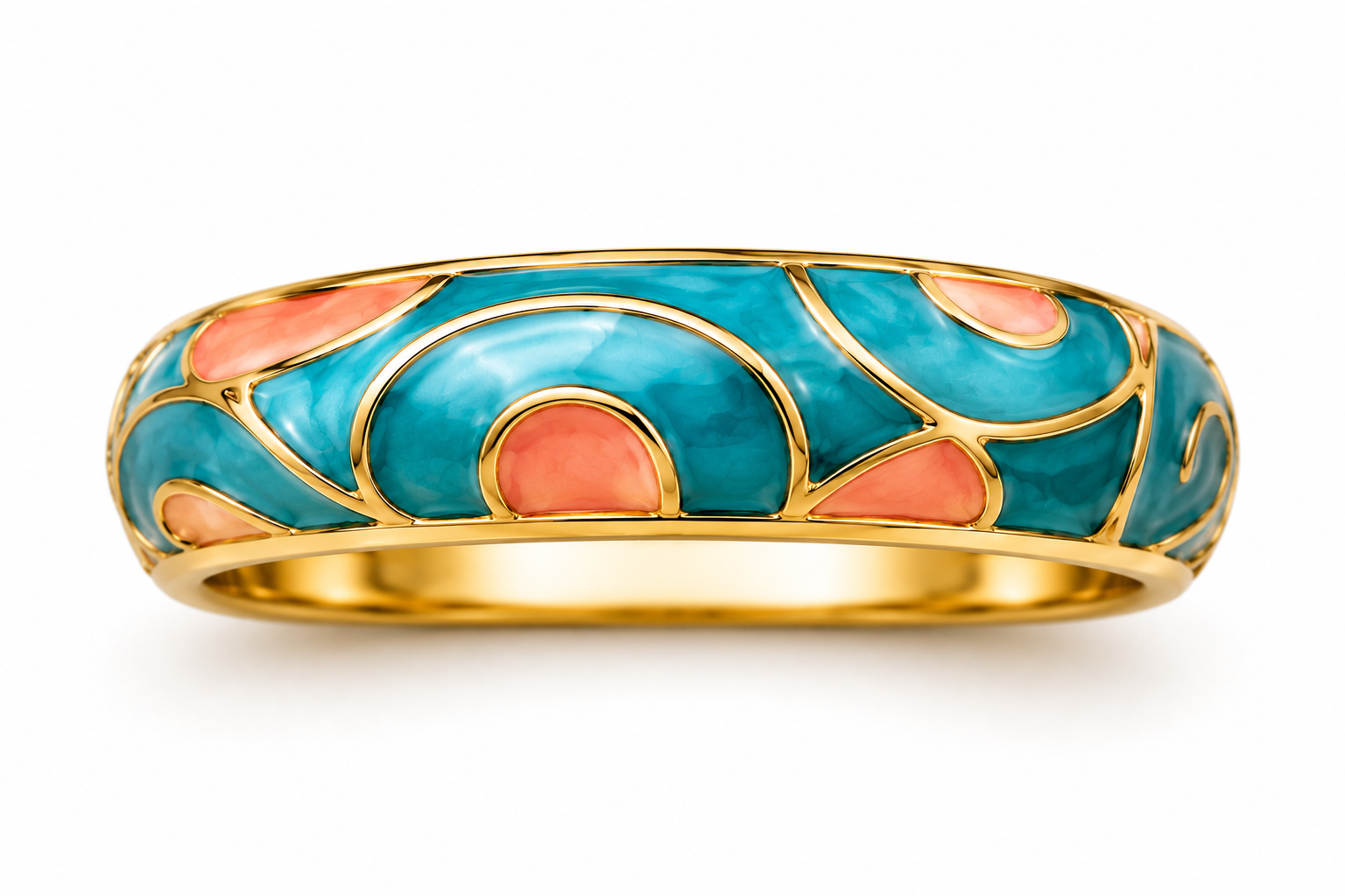 Teal & Coral Enamel Ring