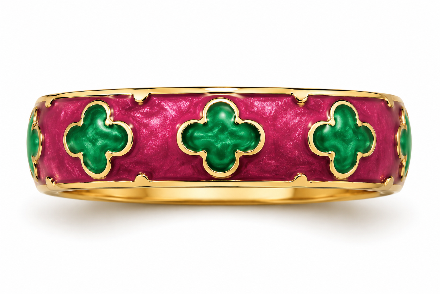 Magenta & Green Quatrefoil Enamel Ring