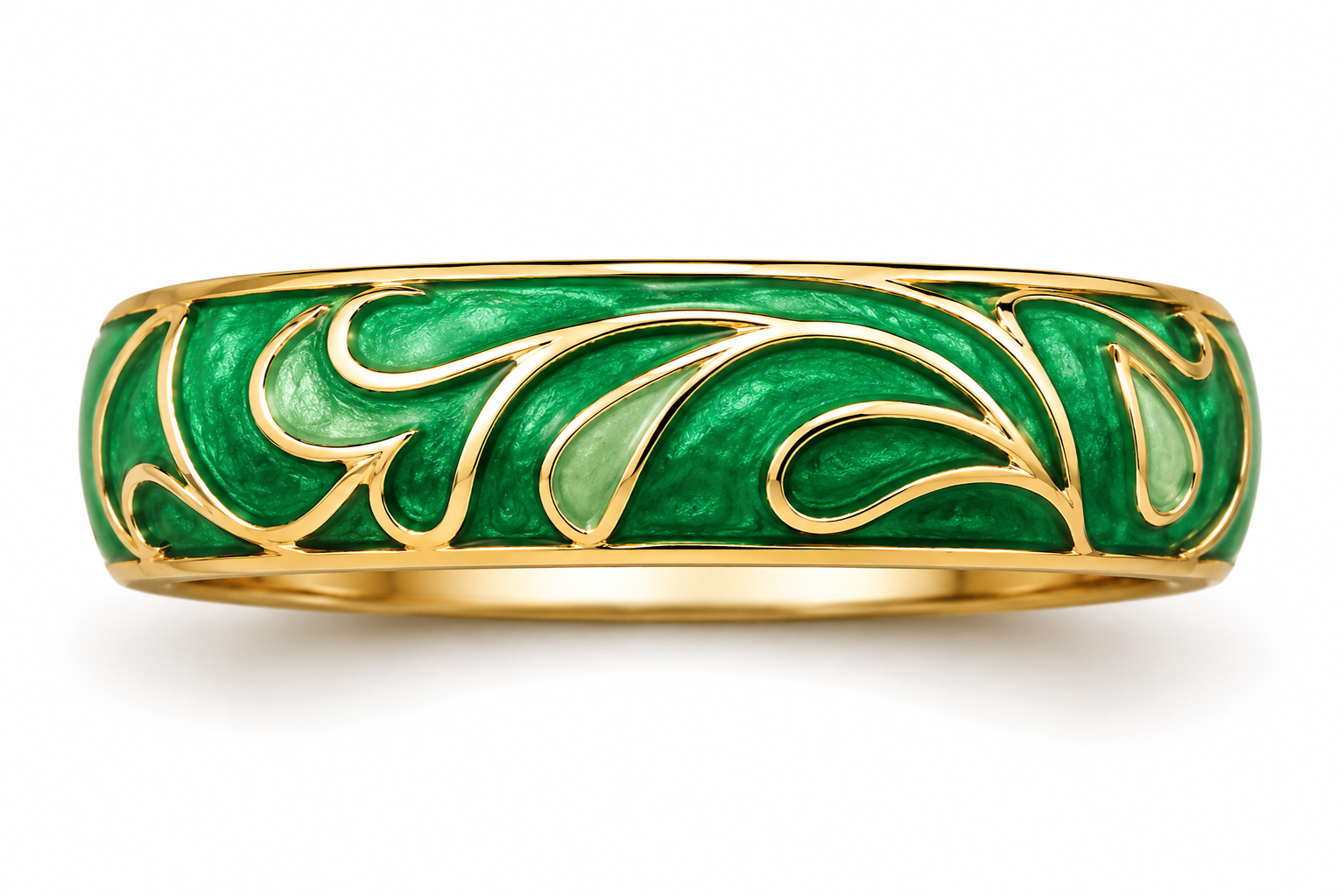 Emerald Green Leaf Scroll Enamel Ring